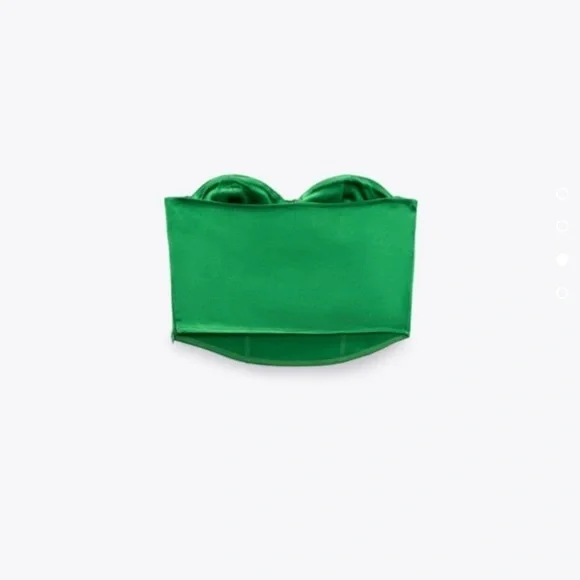 New Zara | Green Satin Effect Corset Crop Top - Picture 11 of 17